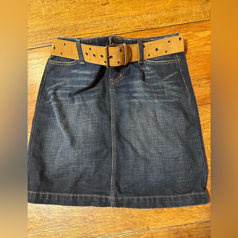 LEI Blue Distressed Denim short Straight Jean Skirt 9 Jr vintage 90s‎